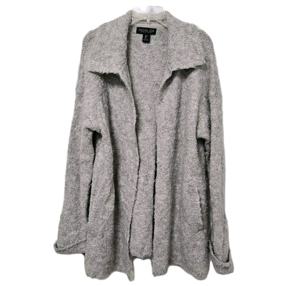 Rachel Zoe Cardigan‎ Womens L Gray Open Front Wool Alpaca Blend Boucle Knit Coat